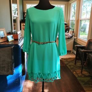 Sea green dress with detail trim
